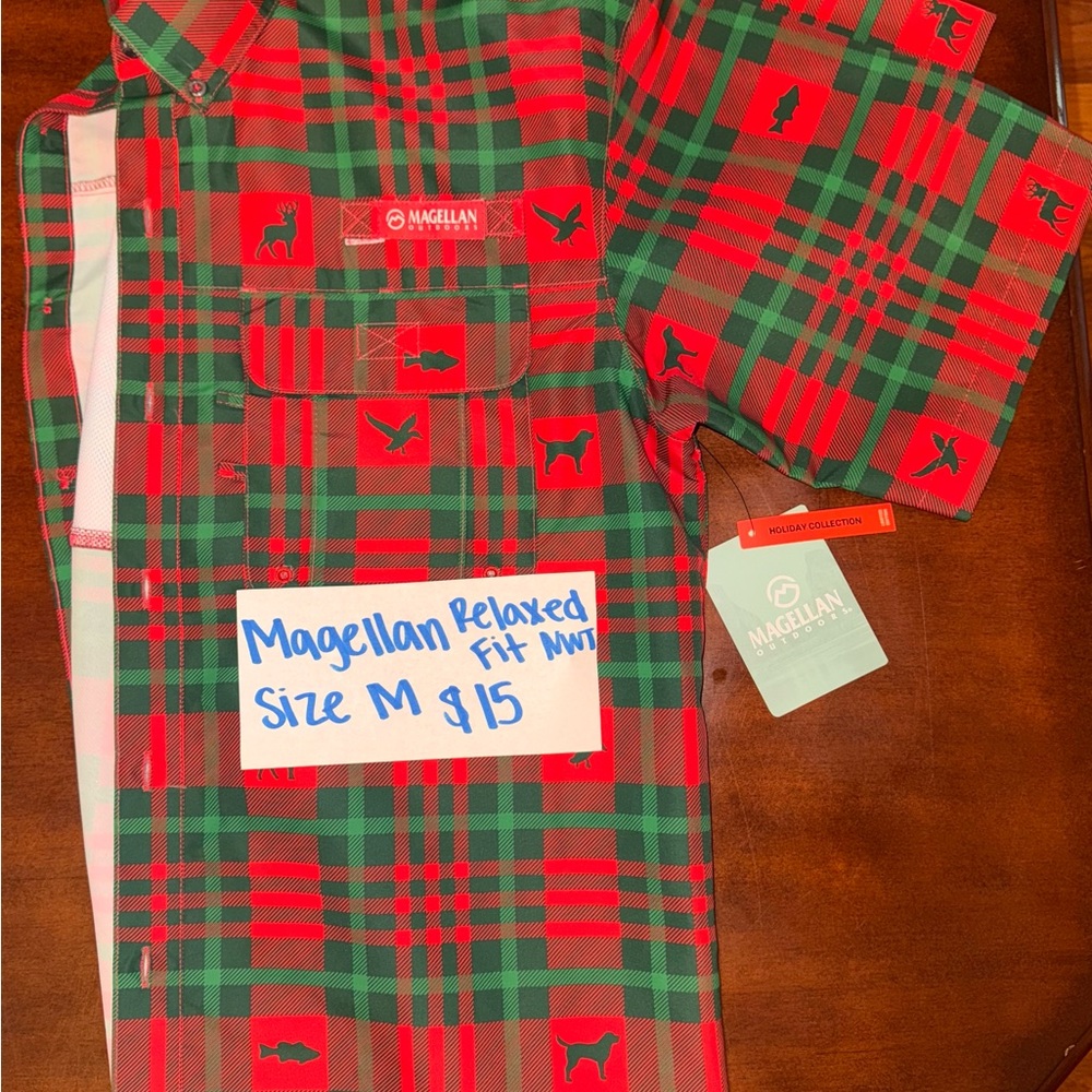 Magellan Outdoors Red and Green Plaid Button Down Shirt